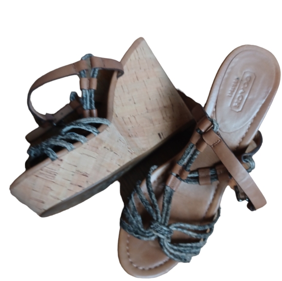 Coach Womens Strappy Brown Leather High Wedge Heels Platform Ankle Strap Size 7 - Picture 5 of 12
